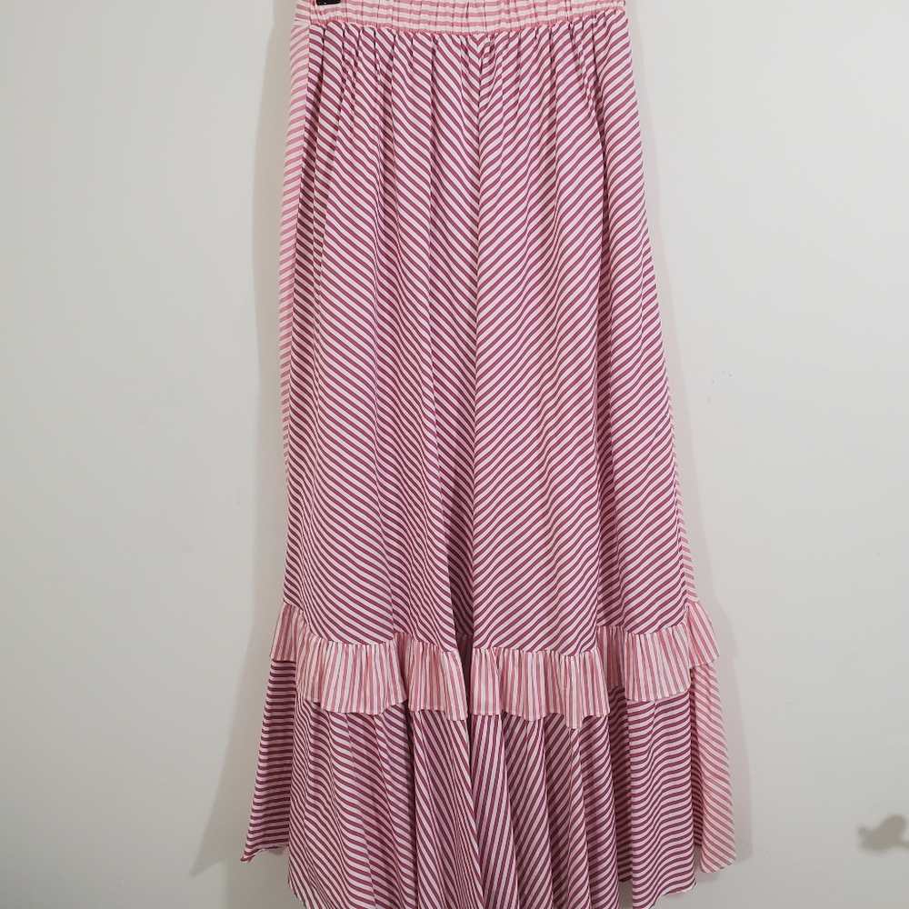 NWT Anthropologie Maeve Penny Ruffled Midi Skirt Pink Striped Tiered Boho XS - Picture 3 of 13